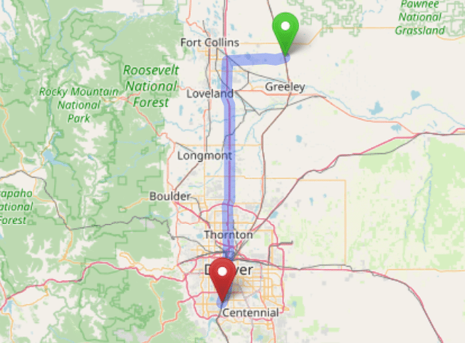 map navigation directions from Eaton to Gallus Detox Littleton CO