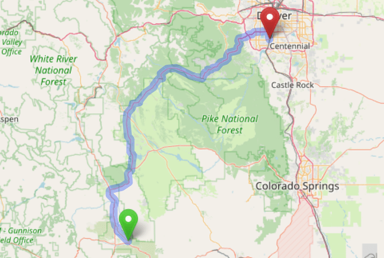 map navigation directions from Salida to Gallus Detox Littleton CO
