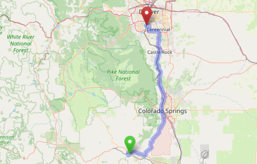 map navigation directions from Lincoln Park to Gallus Detox Littleton CO