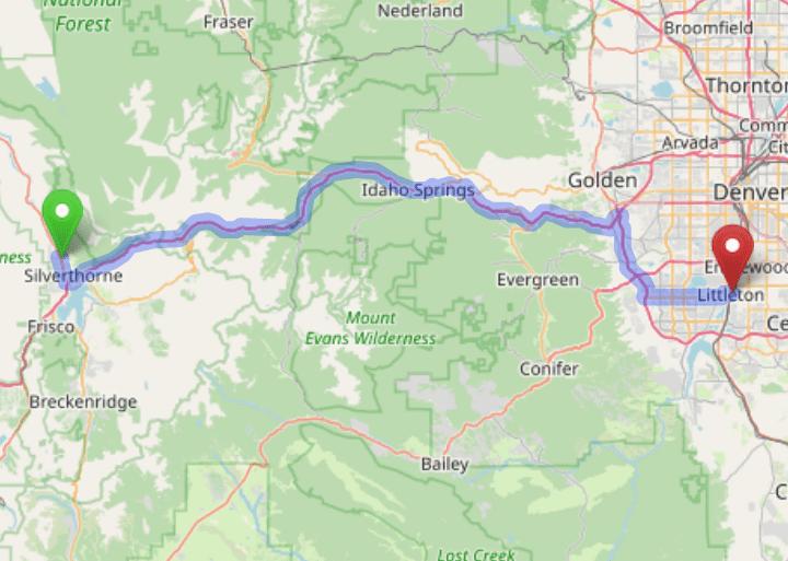 map navigation directions from Silverthorne to Gallus Detox Littleton CO