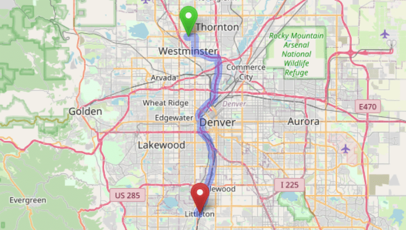 map navigation directions from Shaw Heights to Gallus Detox Littleton CO