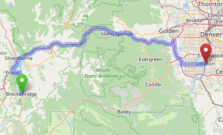map navigation directions from Breckenridge to Gallus Detox Littleton CO