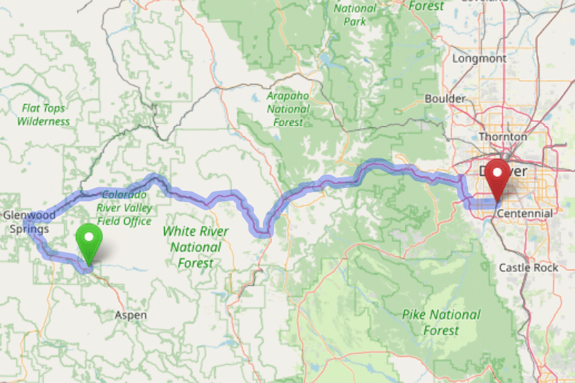 map navigation directions from Basalt to Gallus Detox Littleton CO