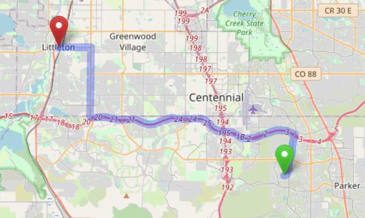 map navigation directions from Sierra Ridge to Gallus Detox Littleton CO
