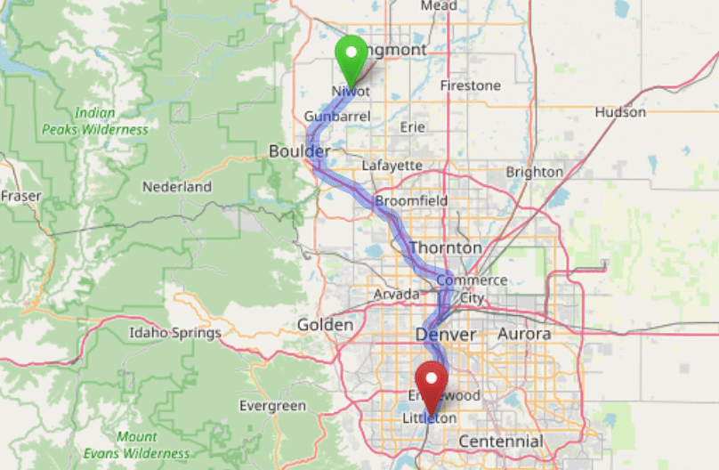 map navigation directions from Niwot to Gallus Detox Littleton CO