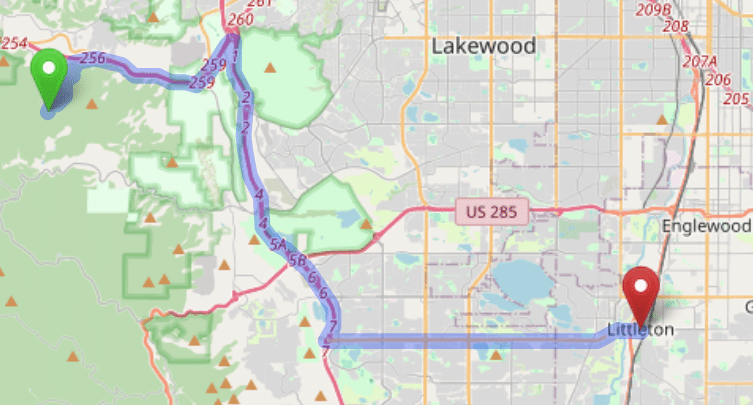 map navigation directions from Genesee to Gallus Detox Littleton CO