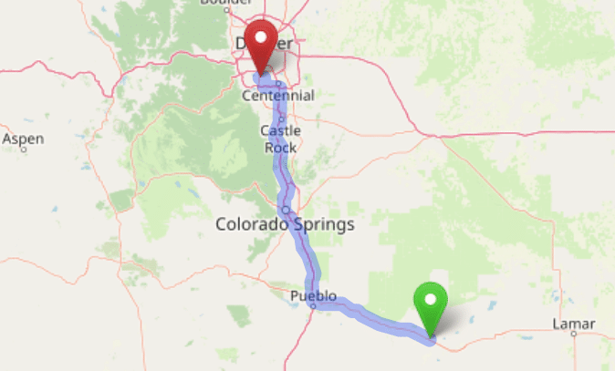 map navigation directions from Rocky Ford to Gallus Detox Littleton CO