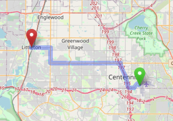 map navigation directions from Inverness to Gallus Detox Littleton CO