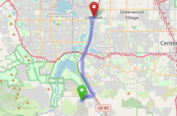 map navigation directions from Sterling Ranch to Gallus Detox Littleton CO