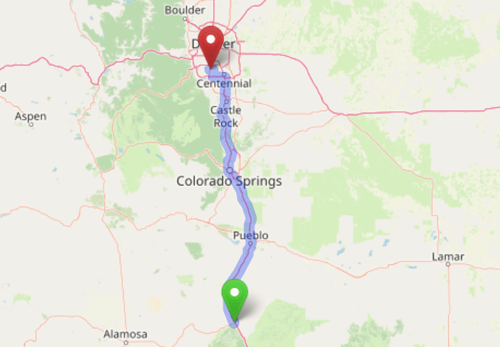 map navigation directions from Walsenburg to Gallus Detox Littleton CO