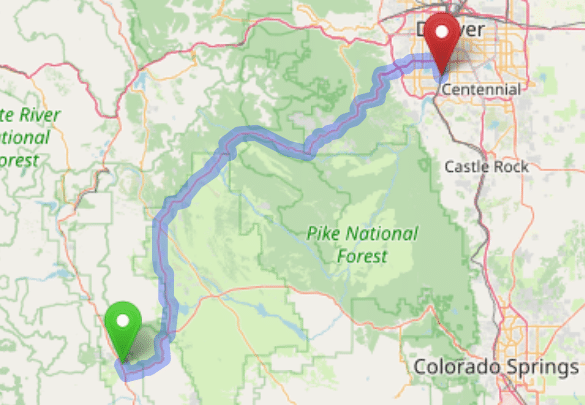 map navigation directions from Buena Vista to Gallus Detox Littleton CO