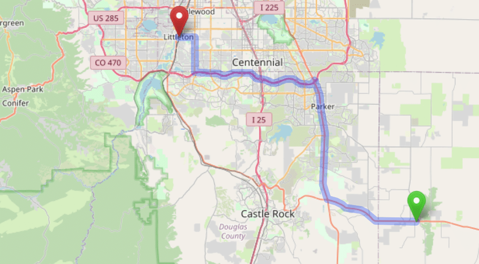 map navigation directions from Elizabeth to Gallus Detox Littleton CO