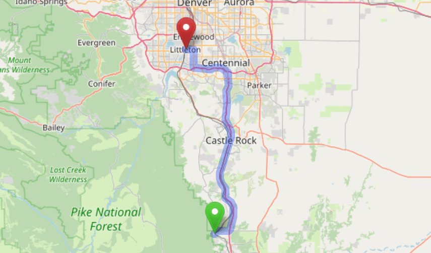 map navigation directions from Palmer Lake to Gallus Detox Littleton CO