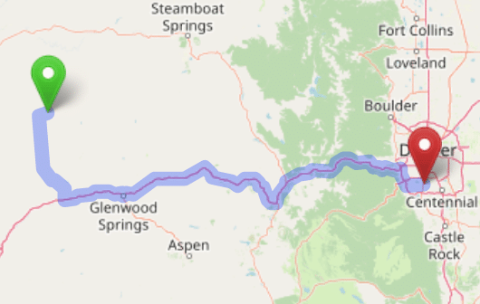 map navigation directions from Meeker to Gallus Detox Littleton CO