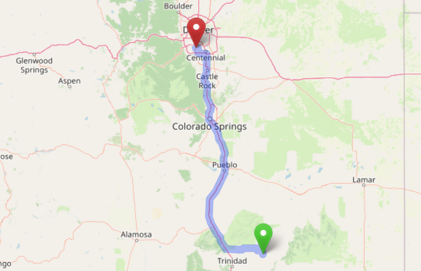 map navigation directions from Las Animas to Gallus Detox Littleton CO