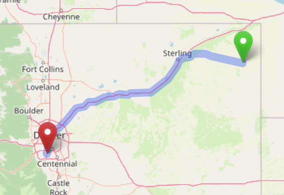 map navigation directions from Holyoke to Gallus Detox Littleton CO