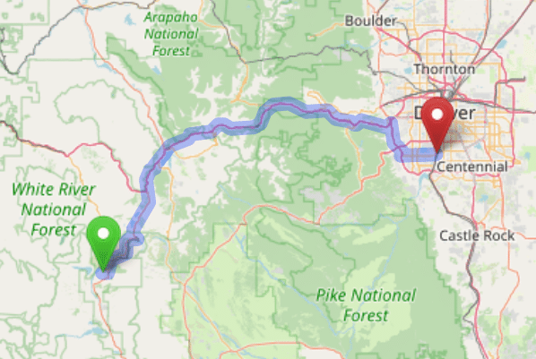 map navigation directions from Leadville North to Gallus Detox Littleton CO