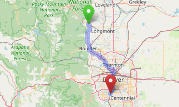 map navigation directions from Lyons to Gallus Detox Littleton CO