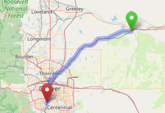 map navigation directions from Wiggins to Gallus Detox Littleton CO