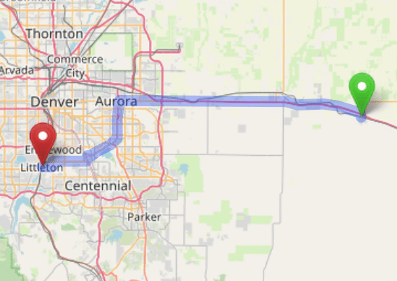 map navigation directions from Byers to Gallus Detox Littleton CO
