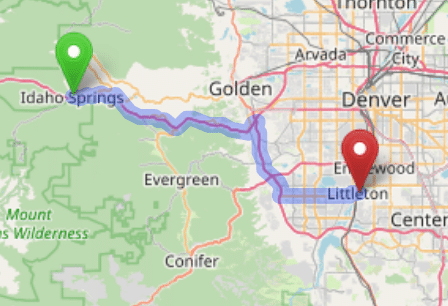 map navigation directions from Idaho Springs to Gallus Detox Littleton CO