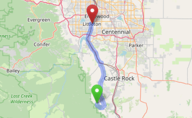 map navigation directions from Perry Park to Gallus Detox Littleton CO