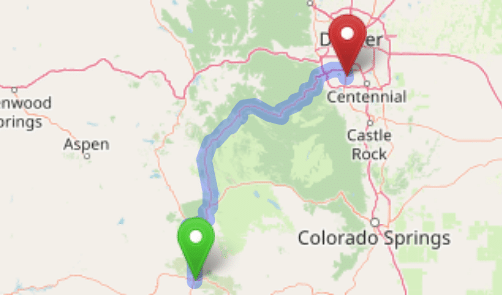 map navigation directions from Poncha Springs to Gallus Detox Littleton CO