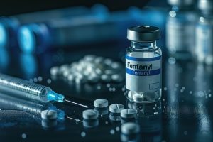 fentanyl pills and liquid with needle / syringe